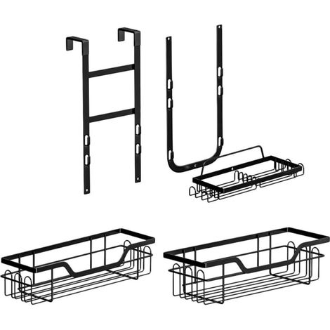 Étagère de salle bain suspendue en fer noir, facile à monter, 3 niveaux, sans perçage, polyvalente,
