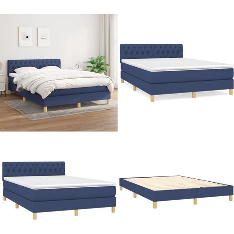 Sommier à lattes de lit avec matelas Bleu 140x190 cm Tissu - Lit Plateforme - Lit Double - Matelas Ressorts Ensachés - Literie - Chambre À Coucher - Home & Living