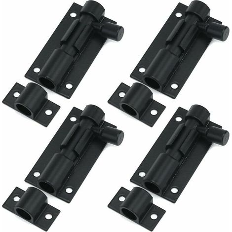 Serrure à pêne cylindrique noir en alliage d'aluminium, verrou de porte de 2 pouces, verrou de sécurité pour porte coulissante, avec vis, lot de 4.