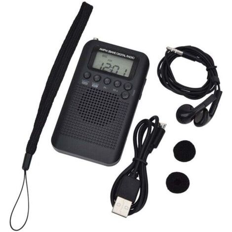 Pair Tragbares Mini-Taschenradio mit FM/AM-Lautsprecher, digitalem Stereo-DSP-Empfänger mit Wecker und Timer für den Heim- und Außeneinsatz, persönliches Radio mit Kopfhörern (100x60x15mm)
