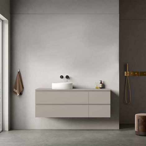 Mobile bagno sospeso reversibile 140 cm Grigio Cenere per Lavabo d'appoggio Senza Specchio - Fiji Paint Top (1/4)