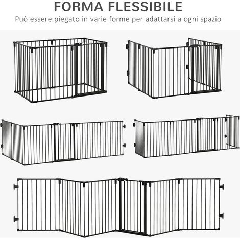 Barrière de sécurité pliable 6 panneaux en acier noir, enclos pour chien avec verrouillage automatique et système de blocage (1/5)