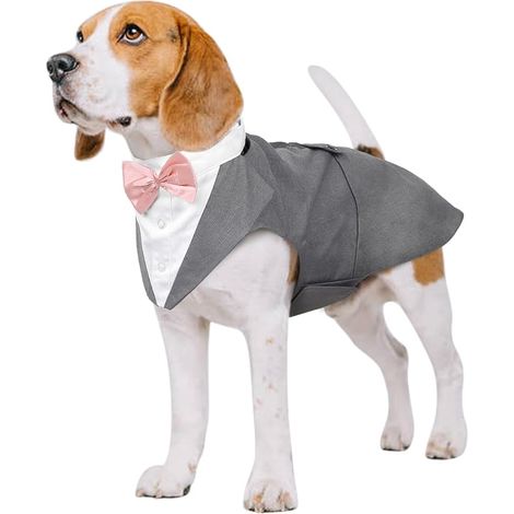 Tuxedo Costume for Small and Medium Dogs, Puppy Shirt with Removable Pink Bow, Dog Formal Costume for Wedding Party Festival (1/5)