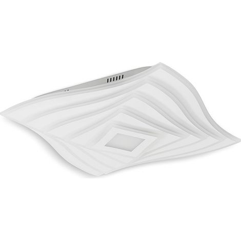 Plafoniera LED Moderna 75W con Telecomando, Dimmerabile CCT 3000K-6500K, 6000 Lumen, Design Geometrico Bianco in Acrilico e Metallo, Lampadario da Soffitto per Soggiorno Camera Ufficio