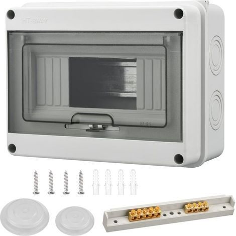 Wasserdichter Elektroverteilerkasten für den Außenbereich, 8 Module, Elektroverteiler, IP65 ABS-Elektrodach, wasserdichter Elektroverteilerkasten mit Zubehör, für Garten, Fabrik, Wand (8 Module) (1/5)