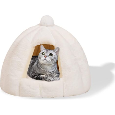 1 Lit De Grotte Pour Chat, Coussin Amovible, Peluche Douce, Fond Antidérapant, Intérieur Lavable, Pour Animal Domestique