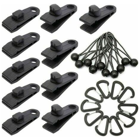Lot de 10 Clip de Fixation Bache avec 10 Cordon Elastique avec Boule pour Auvent, Clips de Verrouillage Clips de Bâche Clips Toile de Tente en Linoléum en Plastique pour Bache Auvent, Pinces à Bâche (1/5)