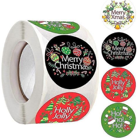 Rouleau de 500 étiquettes autocollantes « Joyeux Noël » pour cartes et cadeaux de Noël (1/4)