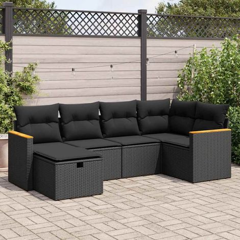 vidaXL Rattan - 6-tlg. Garten-Sofagarnitur mit Kissen Schwarz Poly Rattan (1/5)