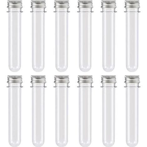 12pcs Tubes à Essai Dragees Bapteme 40ML en Plastique Transparent avec Bouchon à Visser pour (1/4)