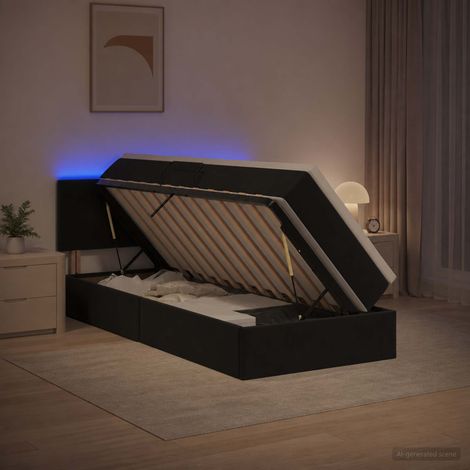 vidaXL Cama de almacenamiento LED con colchón Negro 90 x 190 cm (1/5)