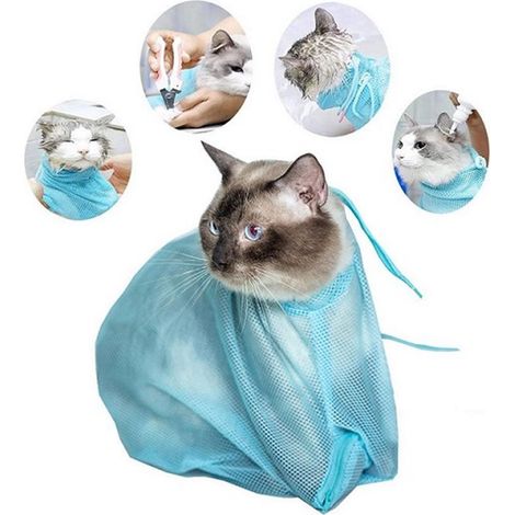 Sac de soin pour chats - Sac en maille pour animaux de compagnie - Sac de lavage pour chats - Bleu Taille unique (1/4)