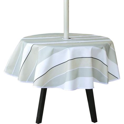 Striped outdoor tablecloth for spring, summer, patio, garden with parasol hole and zip closure for guests, parties, barbecues and family gatherings (1, 150 x 150 cm) (1/5)