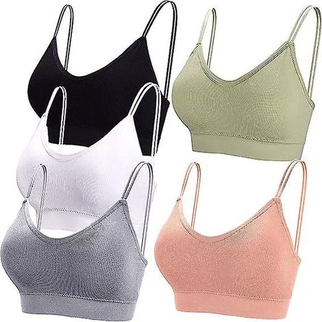 Lot de 5 soutiens-gorge camisoles sans coutures à col en V pour femme, avec coussinets et bretelles amovibles, taille unique (1/5)