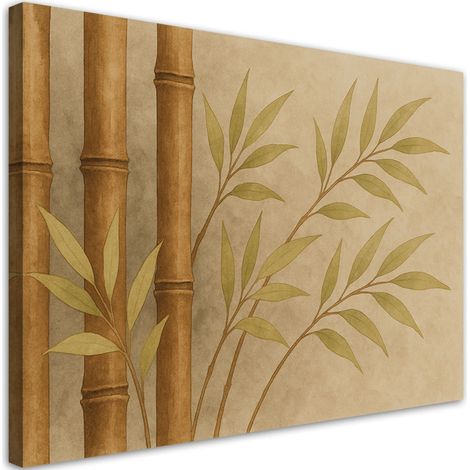 Tableau déco Bambou Feuilles Aquarelle Beige Nature 60x40 (1/5)