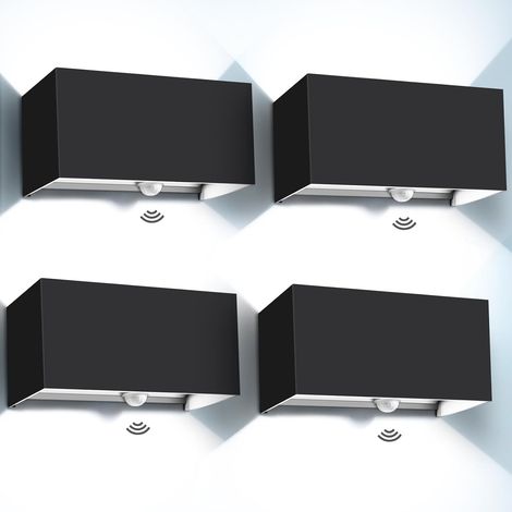 Schwarze 24-W-LED-Wandleuchte mit Bewegungsmelder, wasserdicht (IP65), verstellbarem Lichtkegel, kaltweiß, 4er-Pack (1/5)