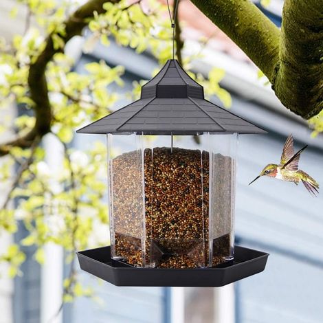 1 Mangeoire à oiseaux,plastique robuste,capacité 1,2 kg,toit incliné,jardin terrasse (1/5)