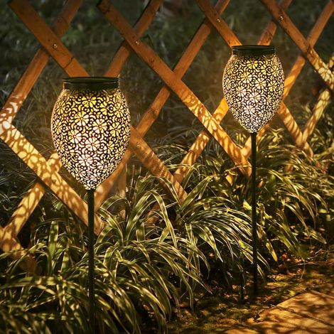 Lampe Solaire en Métal pour Extérieur - Lot de 2, Étanche IP65, LED Blanc Chaud Oriental pour Jardin, Patio, Balcon - Décoration Vintage (1/5)