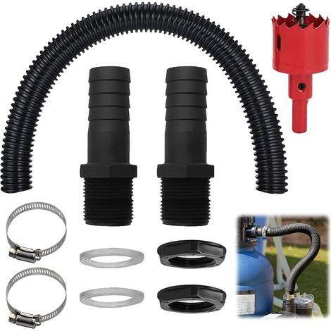 Kit de raccordement pour citerne d'eau de pluie de 1" (25 mm) avec tuyau de raccordement de 1 m / 2 raccords de tuyau de 25 mm avec contre-écrou / tapper pour récupérateur de pluie (1/5)