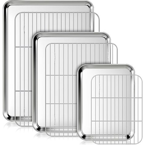 Lot de plaques à pâtisserie avec grilles de refroidissement, ensemble de plaques en acier inoxydable pour four, pour la cuisson et la torréfaction