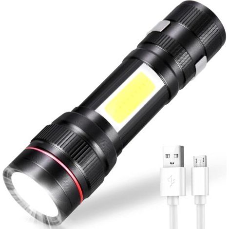 Lampe Torche LED Rechargeable, 800LM Lampe de Poche 3 Modes & Zoomable, Lampe Tactique COB Portable pour Enfant Cadeau/Camping/Randonnée/Urgence/Atelier/Coupure de Couran (1 PC) [Classe énergétique A+ (1/5)