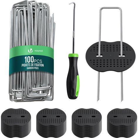 VOUNOT® 100 Pezzi Picchetti Telo Pacciamatura a U 150x30mm con 50 Rondelle (1/5)