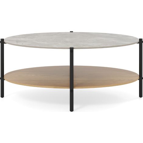 Mesa de centro ovalada de 2 niveles 105 x 65 x 43 cm práctico espacio de almacenaje diseño elegante en piedra natural negra 200013791