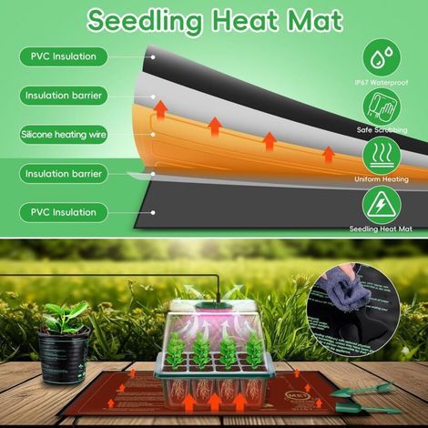 Mini Serre pour Plantes, 5 Pièces Bac à Semis avec Tapis Chauffants, Contrôleur de Minuterie Luminosité Réglable, Plateau de Culture pour Plantes Universel intérieur avec Couvercle Ventilé (1/3)