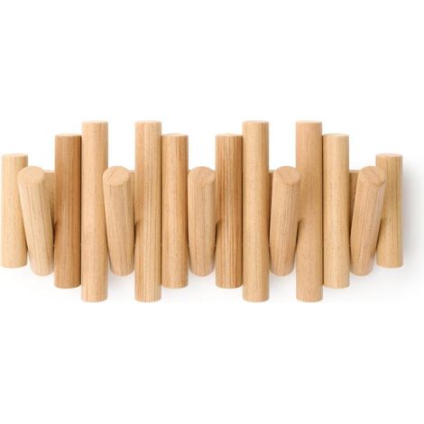 Appendiabiti da parete in legno naturale con 5 ganci – 37,1 x 16,5 x 4,4 cm – colore legno autentico