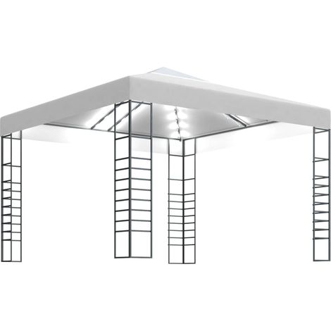 Chapiteau de jardin avec guirlande lumineuse à LED 3x3 m Blanc