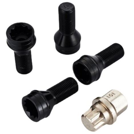 4 Pcs M14 x 1.5 MM Black Steel Wheel Bolt & Lock Lug Nut Set avec clé de Rechange et Accessoire (1/4)