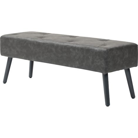 Banc de chevet gris 114x38x42 cm - Pieds bois, assise rembourrée (1/5)