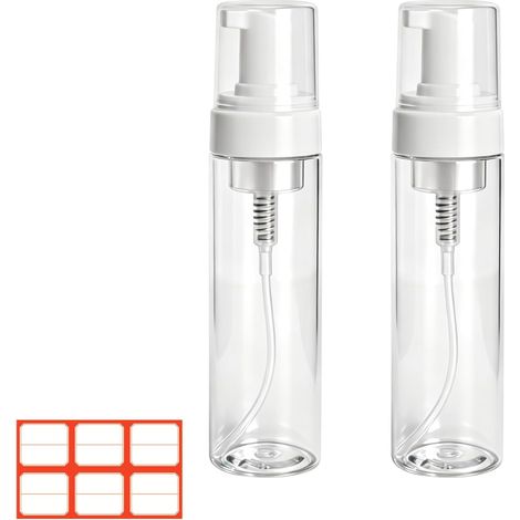distributeurs de savon mousse à pompe avec étiquettes - 200 ml - Distributeur de mousse transparent - En plastique transparent - Anti-fuite - Pour voyage, salle de bain, cuisine (1/5)