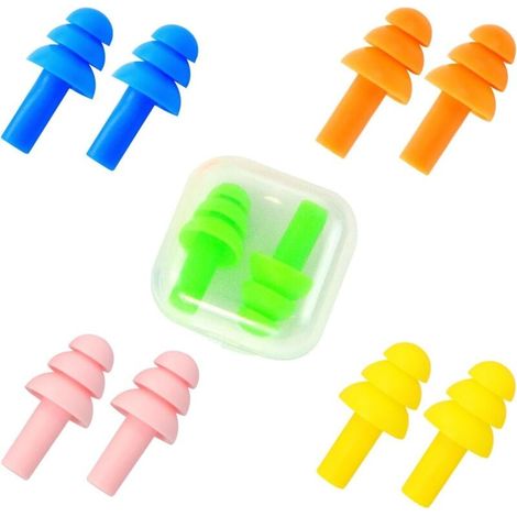 Bouchon D'oreille, 5 Paires Bouchon Oreille Piscine, Bouchons D'oreilles Réutilisables Anti Bruit pour Sommeil Protection Auditive Voyage pour La Natation, La Douche, Le Travail (1/5)