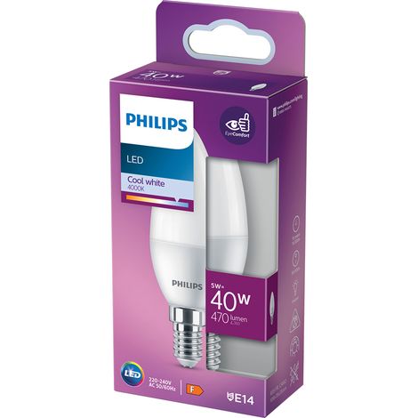 LAMPADA A LED 'OLIVA' NATUR.4000K 4,9 W=40W E14 - 470 lm- 4 pezzi  - PHILIPS