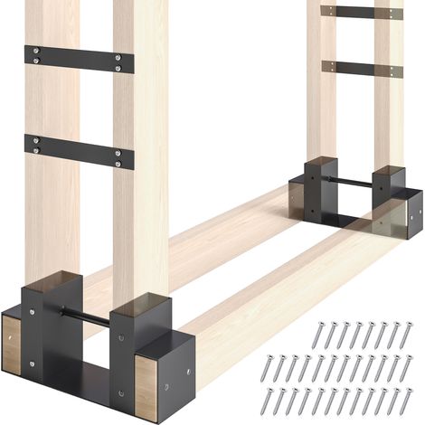 2er Set Kaminholz Lagerregal Halterung Kit. verstellbare Holzregallänge Metall Schwarz (1/4)