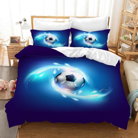 Parure de lit 3D Football 220x240cm Microfibre avec 2 taies d'oreiller 50x75cm
