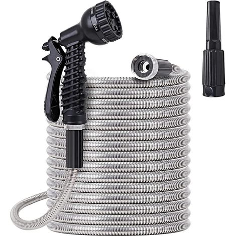 Tuyau d'arrosage Extensible à 7 Fonctions, Acier inoxydable 14MM Flexible et Léger pour Jardin, Arrosage, Nettoyage, Laver la Voiture, Arroser, Baigner Animal. (25FT) - 25FT (1/5)
