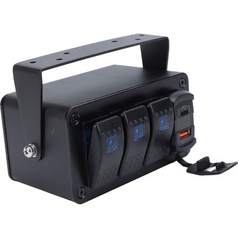 Panneau de 3 interrupteurs basculants DC12‑24V marche arrêt avec chargeur USB PD Type C et QC3.0 voltmètre pour voitures, camions, bateaux, camping-cars lumière bleue (1/5)