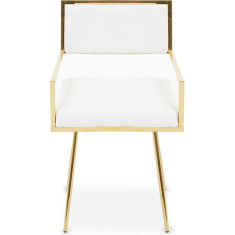 Interiors by Premier Ivory Modern Leather Effect Dining Chair, Metal Accent Chair with Cutout Back, Gold Finish Chair for Dinner (1/5)