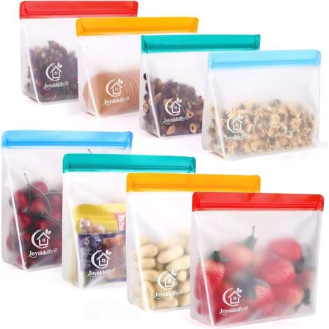 Joyoldelf Lot de 8 Sac Congelation Reutilisable, Sac Alimentaire Reutilisable en PEVA avec Fond Debout, Sac de Congelation Reutilisable pour Fruits et Légumes (1/5)