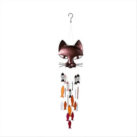 Carillon éolien vintage en métal en forme de poisson-chat, idéal pour l'extérieur et le jardin. (1/5)