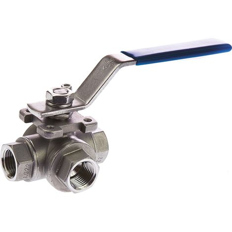 Robinet à boisseau sphérique haute pression en Acier inoxydable BSPP 1/2" Poignée Bleu 3 voies ( Prix pour 1 ) (1/3)