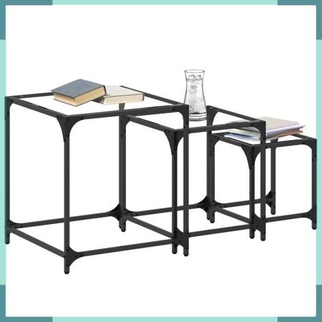 845986 Tables basses gigognes 3 pcs dessus en verre transparent acier (1/5)