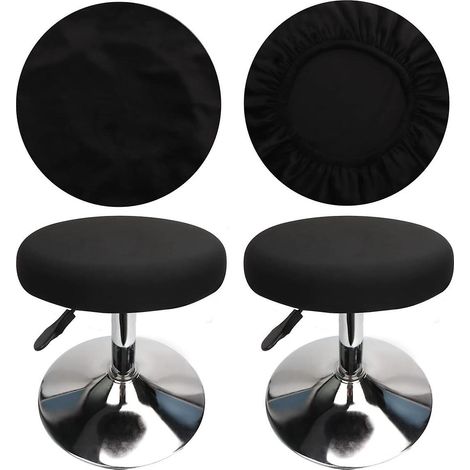 (4 Pices Noir)housse Tabouret Rond Housse Tabouret De Bar, Tissu De Luxe, Diamtre 30-40cm, Extensible, Infroissable, Lavable Et Anti-poussire (1/5)