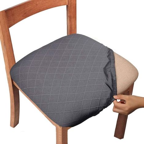 Housse de Chaise,6 Pièces housses de siège de chaise en jacquard extensible, housses de coussin de siège de chaise de salle à manger antipoussière lavables amoviblesgris foncé (1/5)