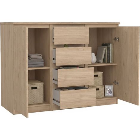 Dmora - Credenza Angelika, Buffet da soggiorno, Madia da salotto, Dispensa da cucina, 121x50 h91 cm, Rovere