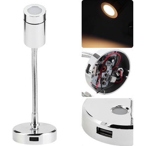 12 V DC, 1500 lm LED-Leseleuchte, drehbar und verstellbar, Marine- und Autotischlampe mit USB-Ladeanschluss (1/5)