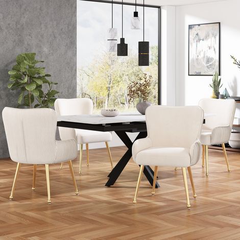 Set di 2 sedie da pranzo in velluto con gambe oro, beige (1/5)