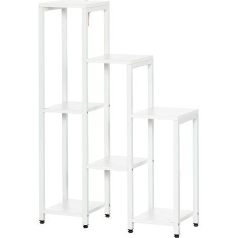 Support à fleurs et plantes 7 niveaux, intérieur/extérieur, acier blanc, 65x23x94,5 cm (1/5)